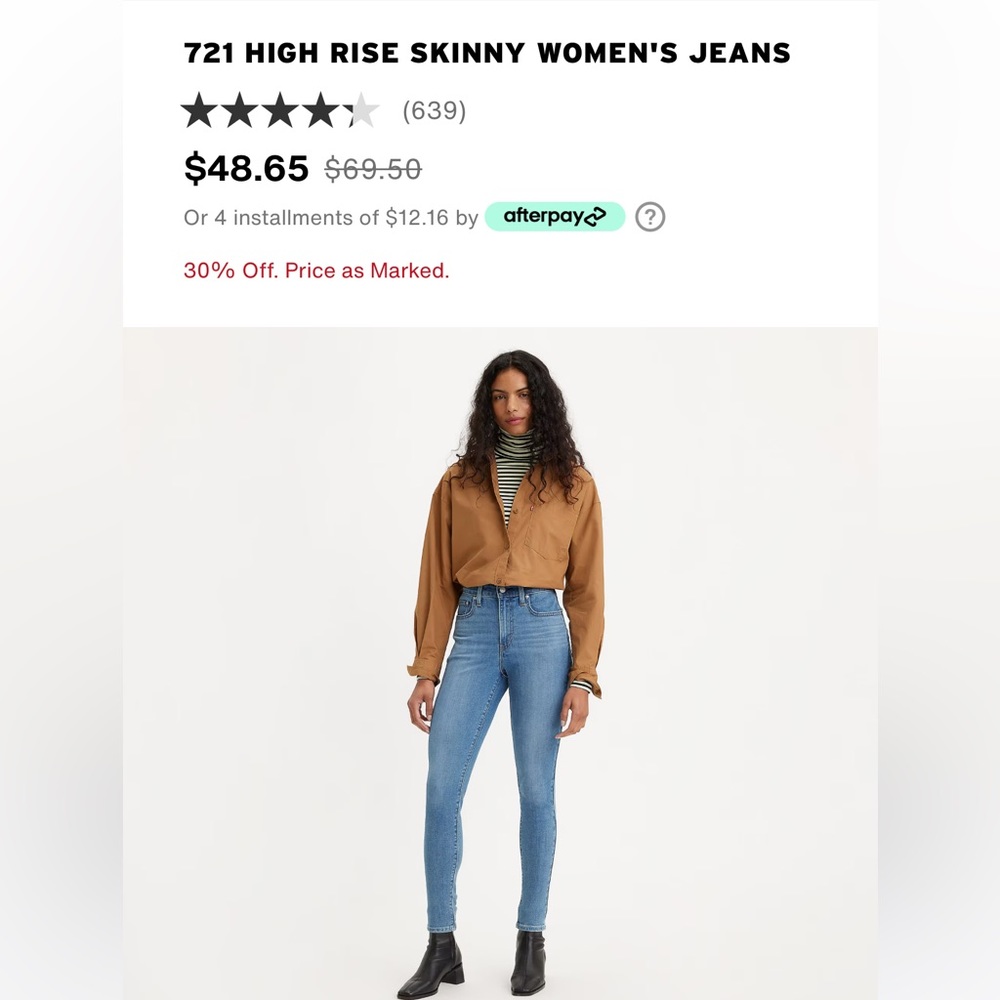 Levi’s 721 High Rise Jeans Size 28
